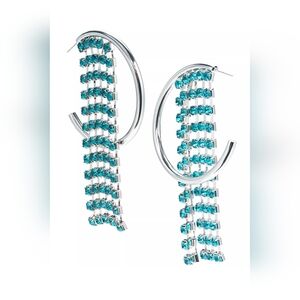 I.N.C International Concepts Silver-Tone Color Crystal Fringe C-Hoop Earrings